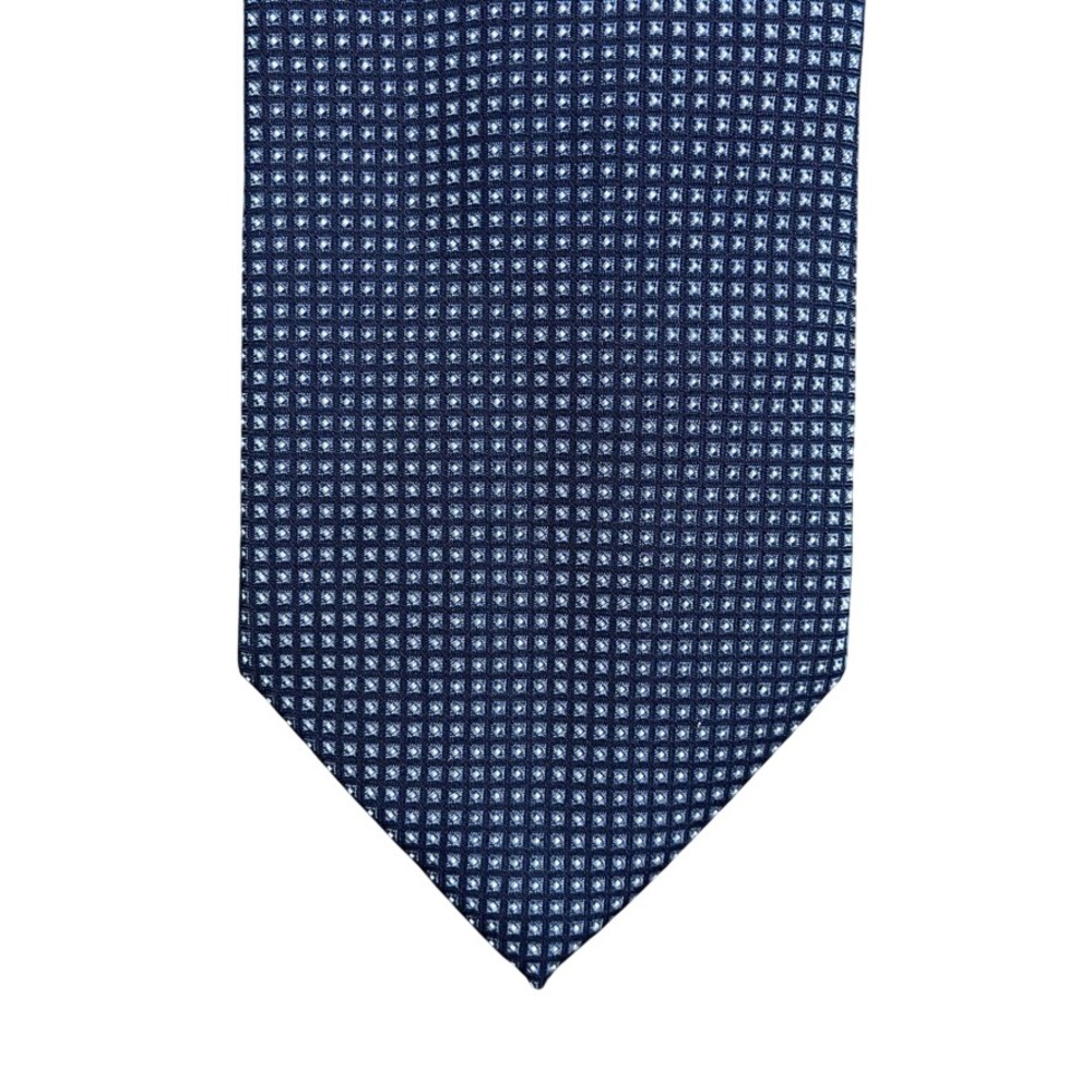 Chaps Mens Navy Blue Geometric Micro Dot 100% Silk Handmade Necktie